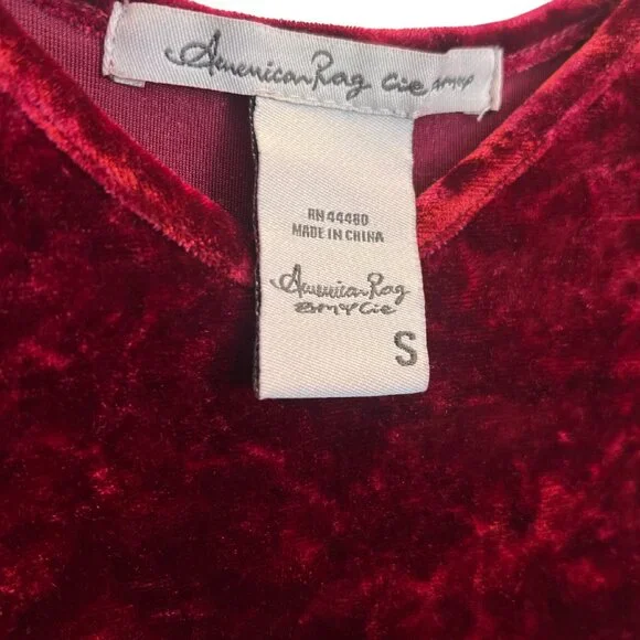 American Rag 90s Red Burgundy Velvet Mini Dress - Picture 3 of 3